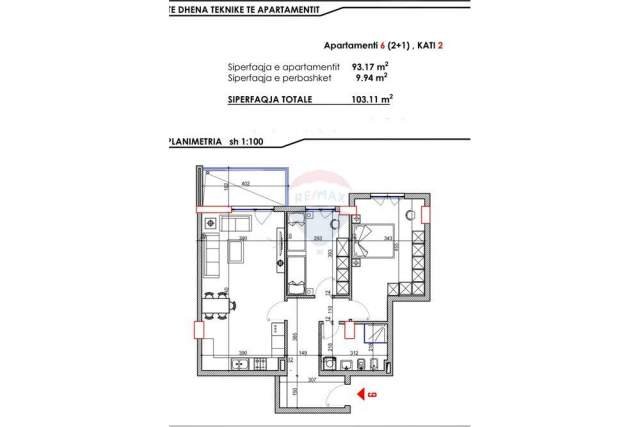 Tirane, shitet apartament 2+1+A+BLK Kati 2, 103 m² 68.000 Euro (Vore)