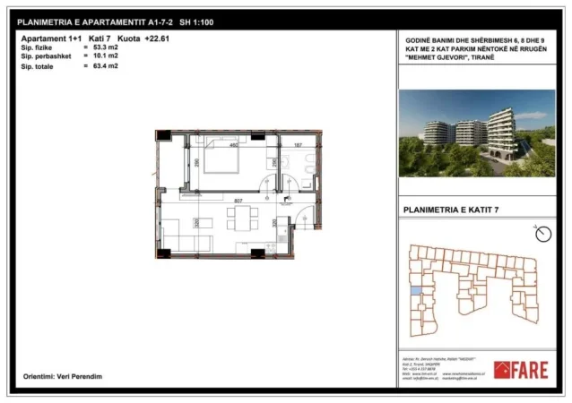 Tirane, shitet apartament 1+1 Kati 7, 63 m² 77.000 € (PASKUQAN)