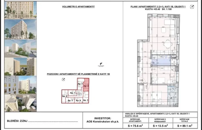 Tirane, shitet apartament 2+1 Kati 6, 89 m² (VILA L)