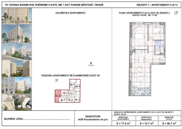 Tirane, shitet apartament 2+1 Kati 5, 90 m² 118.000 € (VILA L)