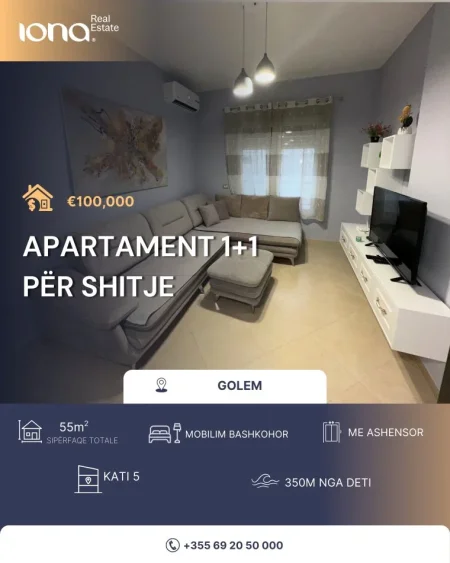 Golem, shitet apartament 1+1 Kati 5, 55 m² 100.000 €