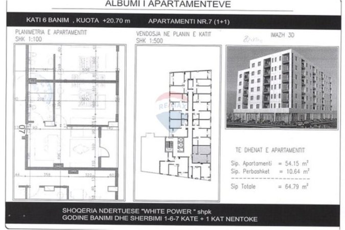 Tirane, shitet apartament 1+1+Ballkon , 65 m² 55.000 € 