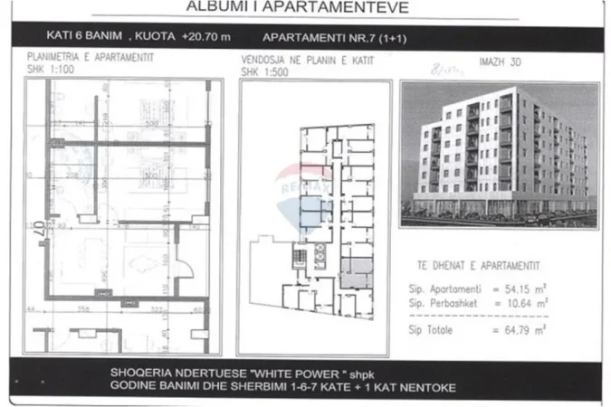 Tirane, shitet apartament 1+1+Ballkon , 65 m² 55.000 € 