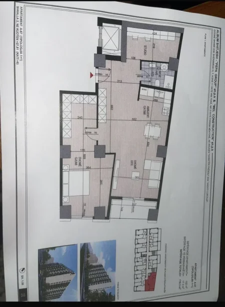 Tirane, shitet apartament 1+1 Kati 8, 119 m² 180.000 € (Dhimiter Frengu)