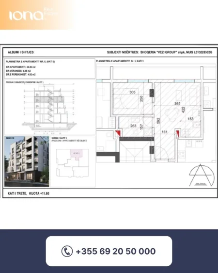 Golem, shitet apartament 1+1 Kati 3, 35 m² 58.000 € 
