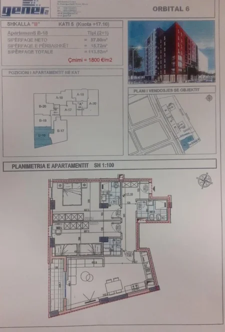 SHESIM APART ME CMIM OKAZION 2+1+2 TE RR. JORDAN MISJA TE GENER 2, 113 m² 181.600 €
