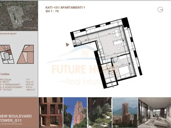 Tirane, shitet apartament 1+1 Kati 21, 110 m² (Bulevardi i Ri)