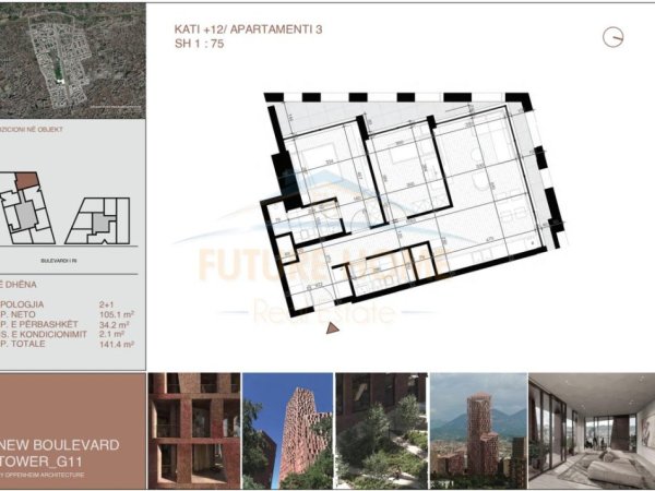 Tirane, shitet apartament 2+1 Kati 12, 141 m² (Bulevardi i Ri)