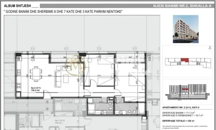 Tirane, shitet apartament 2+1 Kati 4, 128 m² 204.800 € (Bulevardi i Ri)
