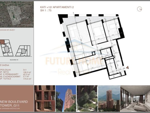 Tirane, shitet apartament 3+1 Kati 12, 174 m² (Bulevardi i Ri)