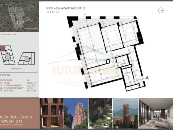 Tirane, shitet apartament 3+1 Kati 12, 174 m² (Bulevardi i Ri)