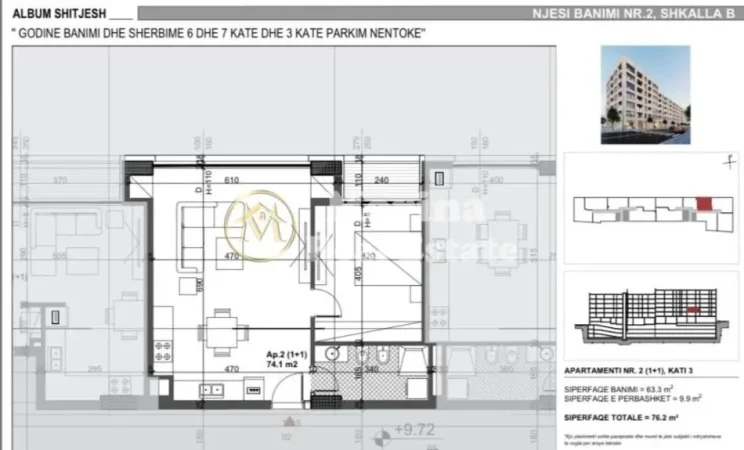 Tirane, shitet apartament 1+1 Kati 3, 76 m² 121.920 € (Bulevardi i Ri)