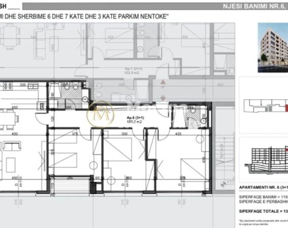 Tirane, shitet apartament 3+1 Kati 6, 137 m² 219.040 € (Bulevardi i Ri)