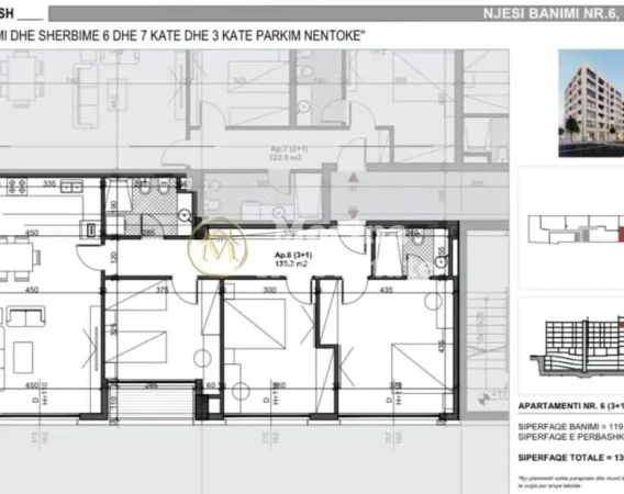 Tirane, shitet apartament 3+1 Kati 6, 137 m² 219.040 € (Bulevardi i Ri)
