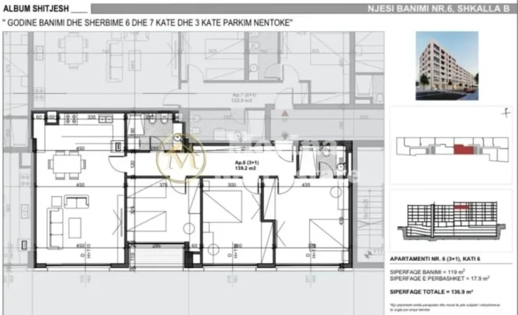 Tirane, shitet apartament 3+1 Kati 6, 137 m² 219.040 € (Bulevardi i Ri)