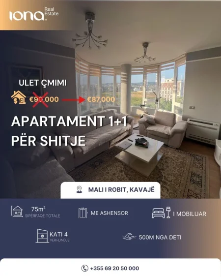 Golem, shitet apartament 1+1 Kati 4, 75 m² 87.000 €
