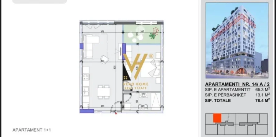 Tirane, shitet apartament 1+1+Ballkon Kati 14, 78 m² 270.000 € (KOMUNA E PARISIT)