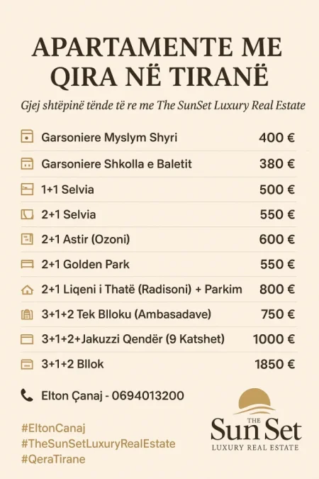 Tirane, jepet me qera apartament 1+1 Kati 3, 41 m² 380 € (Tirane)