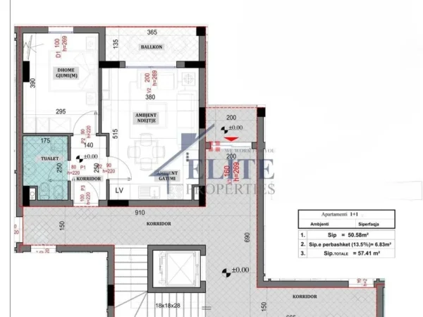 Tirane, shitet apartament 1+1+Ballkon Kati 0, 57 m² 88.986 € 