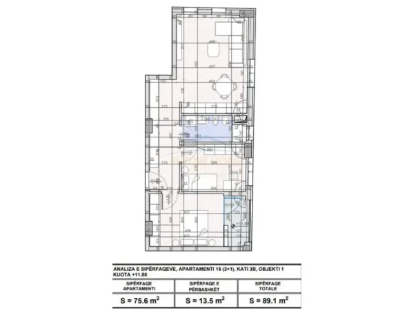 Tirane, shitet apartament 2+1 Kati 5, 89 m² 128.830 € 