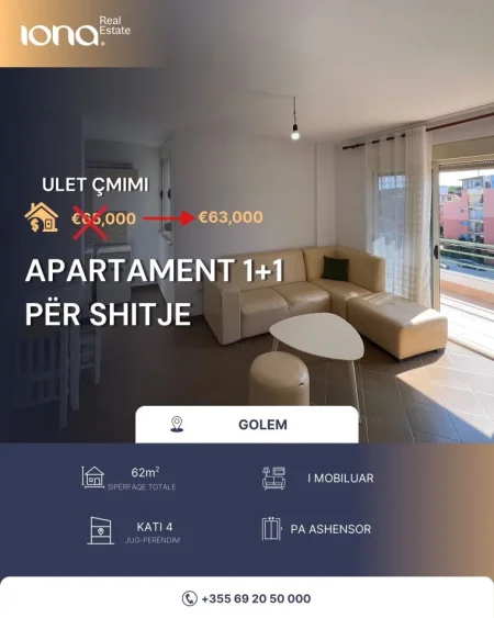 Golem, shitet apartament 1+1 Kati 4, 62 m² 63.000 €