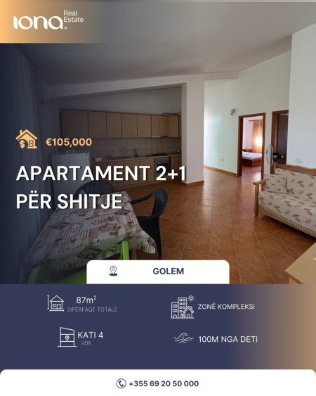 Golem,prane Grand Blue Fafa,shitet apartament 2+1 , 87 m² 105.000 €