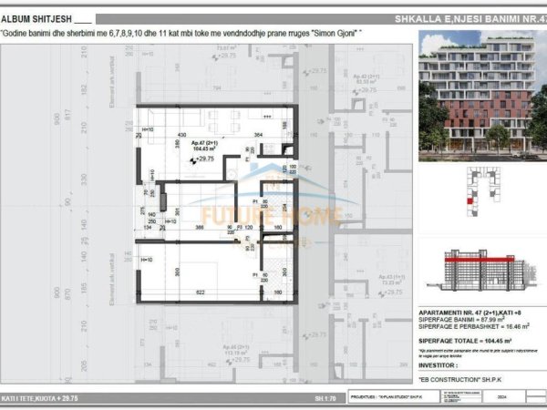 Tirane, shitet apartament 2+1 Kati 8, 104 m² 146.300 € (Meis Residence , Fusha Aviacionit)