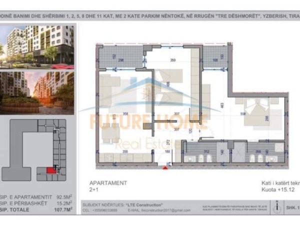 Tirane, shes apartament 2+1+BLK Kati 4, 107 m² 113.000 Euro (Yzberisht)
