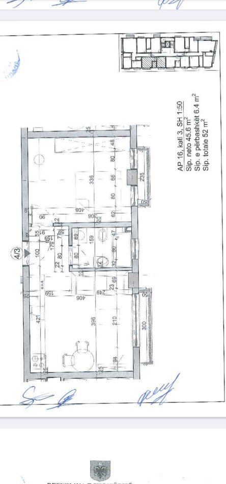 LIQENI I THAT . shitet apartament 1+1+Ballkon Kati 3, 52 m²