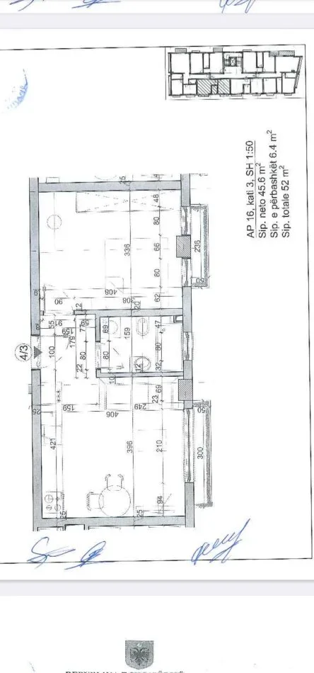 LIQENI I THAT . shitet apartament 1+1+Ballkon Kati 3, 52 m²