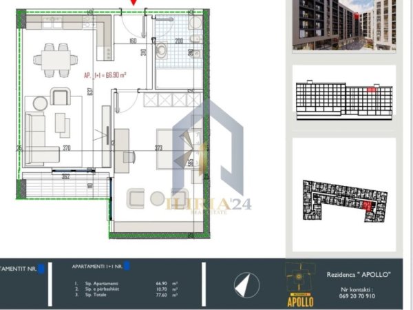 Tirane, shitet apartament 1+1+Ballkon Kati 2, 78 m² 85.360 € (Paskuqan Residence Apollo)