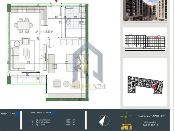 Tirane, shitet apartament 1+1+Ballkon Kati 2, 78 m² 85.360 € (Paskuqan Residence Apollo)