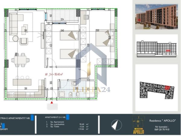Tirane, shitet apartament 2+1+Ballkon Kati 2, 111 m² 121.506 € (Paskuqan Residenca Apollo)