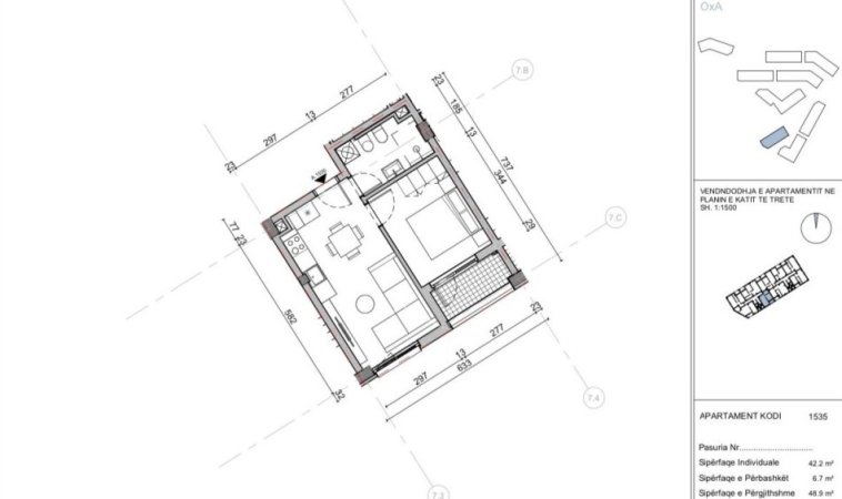 Tirane, shitet apartament 1+1 Kati 3, 49 m² 69.500 € (fresku)