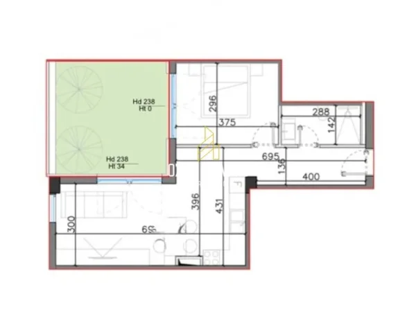 Vlore, shitet apartament 1+1+Ballkon Kati 1, 63 m² 205.058 € (Village Square – Drimadhë)