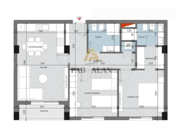 Tirane, shitet apartament 2+1 Kati 5, 103 m² 103.400 € (Paskuqan)
