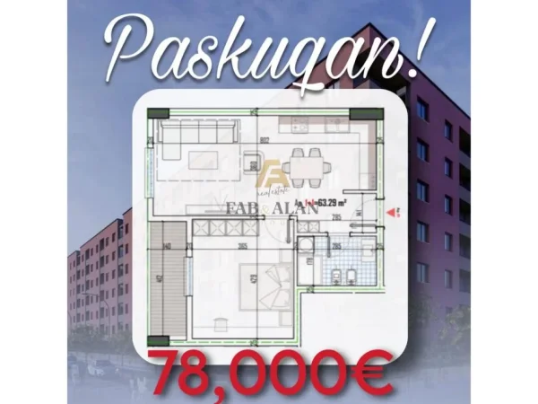 Tirane, shitet apartament 1+1 Kati 5, 73 m² 78.000 € (Paskuqan)