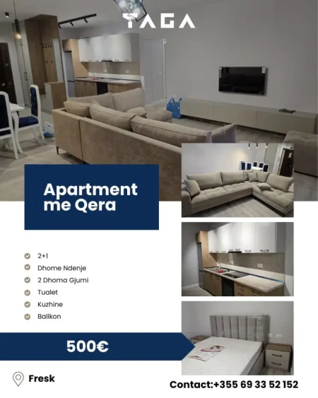 Tirane, jepet me qera apartament 2+1 , 500 € 