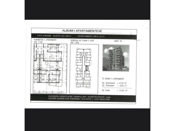 Tirane, shitet apartament 2+1+Ballkon Kati 8, 114 m² 91.176 € 