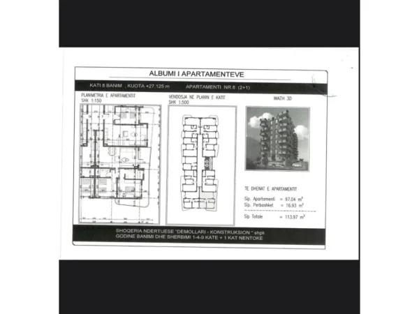 Tirane, shitet apartament 2+1+Ballkon Kati 8, 114 m² 91.176 € 