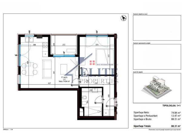 Dhermi - Palase, shitet apartament 1+1+Ballkon Kati 1, 88 m² 264.930 € (Drymadhes)