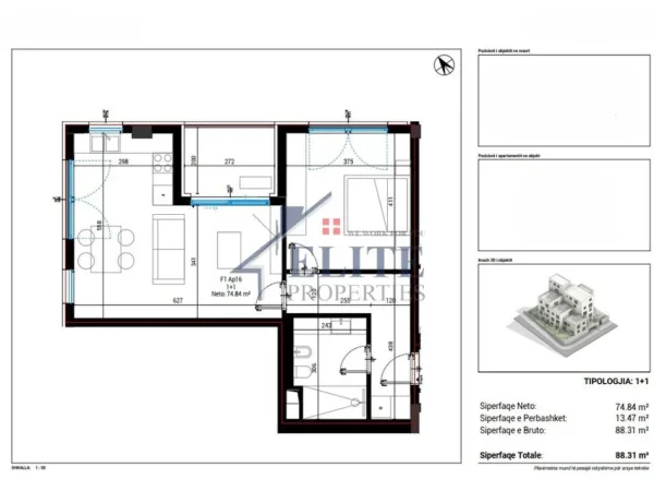 Dhermi - Palase, shitet apartament 1+1+Ballkon Kati 1, 88 m² 264.930 € (Drymadhes)