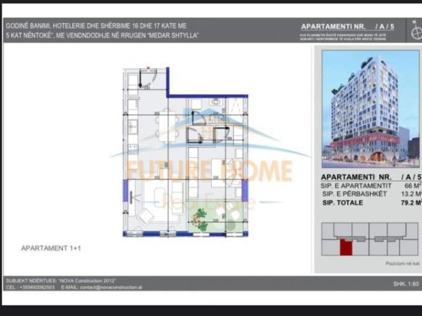 Tirane, shitet apartament 1+1+BLK Kati 7, 67 m² 138.600 Euro (Medar Shtylla)
