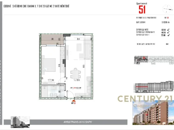 Tirane, shitet apartament 1+1 Kati 5, 73 m² 80.000 € (Paskuqan)