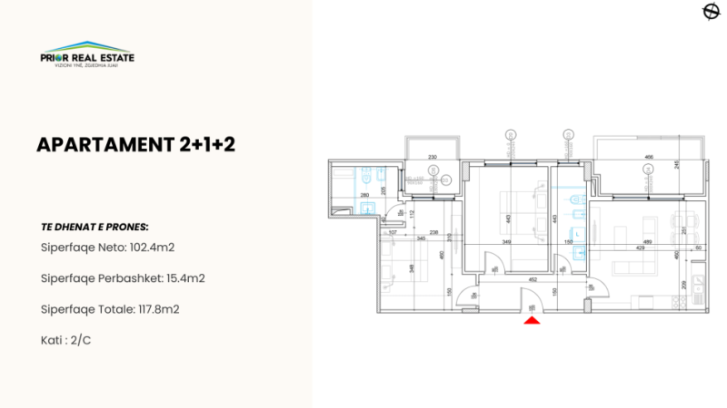 Tirane, shitet apartament 2+1+Ballkon , 118 m² (Liqeni i thate) 2000euro m2