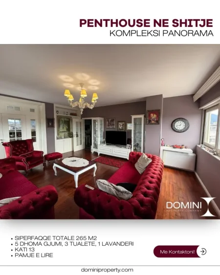 Tirane, shitet apartament+verande | Penthouse 5+1 Kati 13, 265 m² (stacioni i trenit)