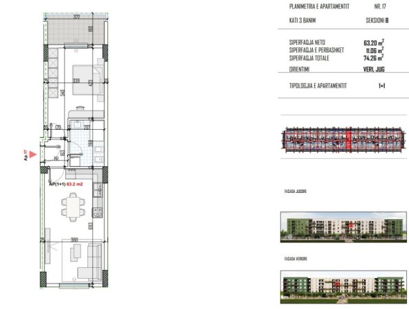 Tirane, shitet 1+1+Ballkon Kati 3, 74 m² 59.400 € (Rrethi Bathores)