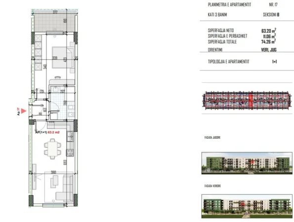 Tirane, shitet 1+1+Ballkon Kati 3, 74 m² 59.400 € (Rrethi Bathores)