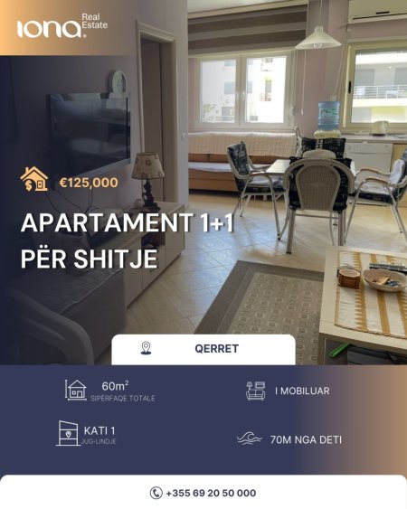 Qerret, shitet apartament 1+1 Kati 1, 60 m² 125.000 € 