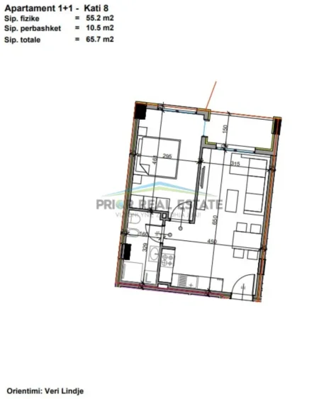 Tirane, shitet apartament 1+1 Kati 8, 66 m² (Kompleksi Aluna) 1200euro/m2